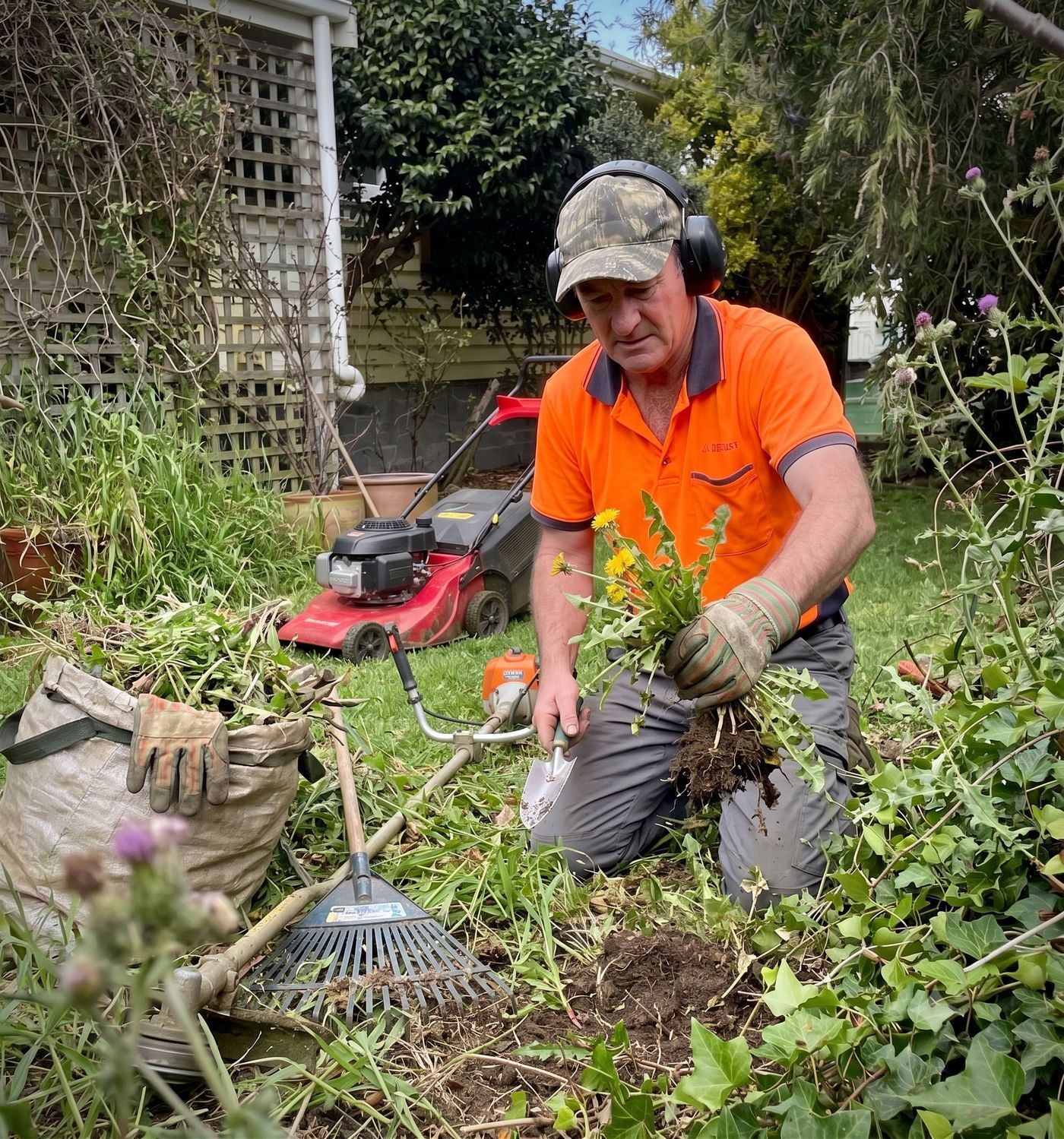 Steve from Pasturesnz weeding a garden bed in Wellington